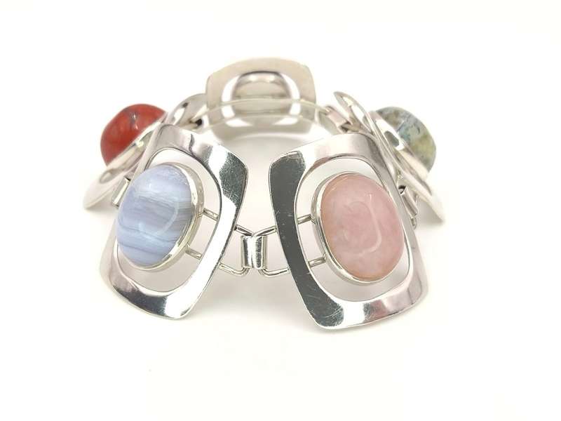 Spectacular Midcentury Modern multi-gem bracelet (sterling silver, WWL)