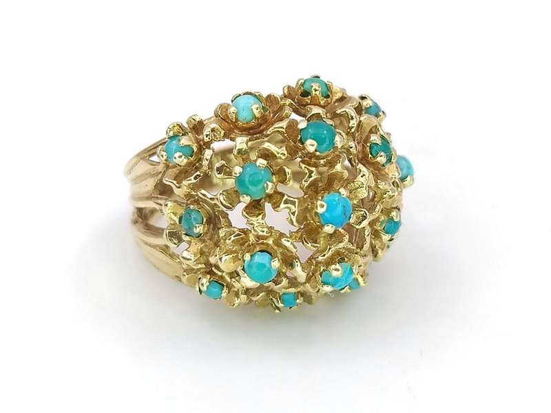 14ct gold & turquoise cluster ring