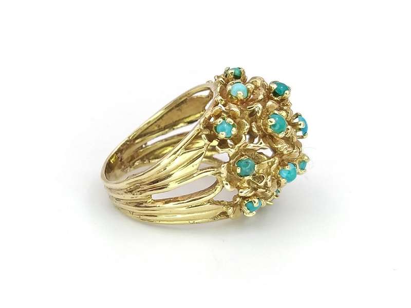 14ct gold & turquoise cluster ring
