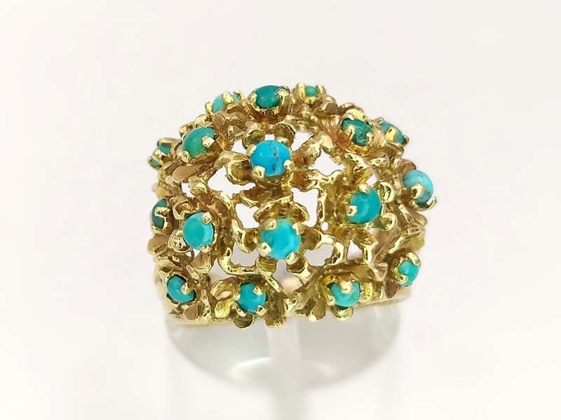 14ct gold & turquoise cluster ring