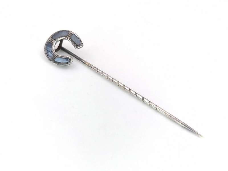 Antique Scottish Montrose agate stick pin (sterling silver)
