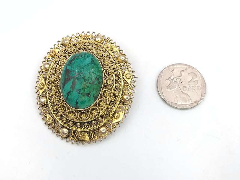 1950s gilded silver Israeli brooch with eilat stone