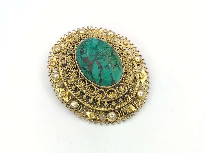 1950s gilded silver Israeli brooch with eilat stone