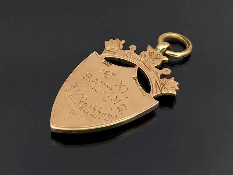 Edwardian 9ct gold & enamel fob medal