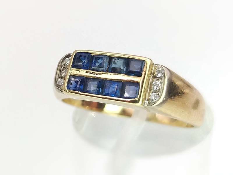 18ct gold blue sapphire & diamond ring (Art Deco style)