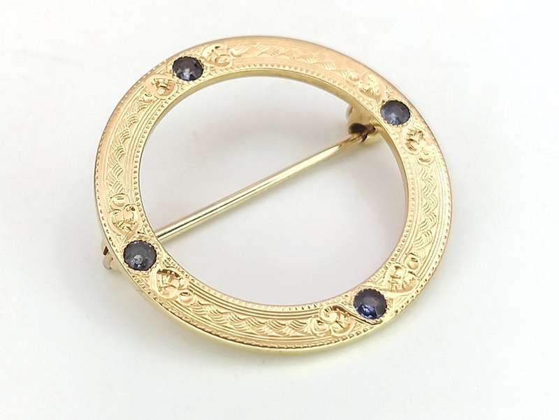 Exquisite 14ct gold & sapphire brooch (American goldsmiths, circa 1900s)
