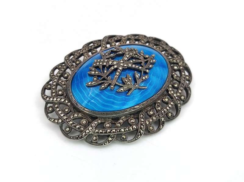 Edwardian French blue enamel & marcasite brooch