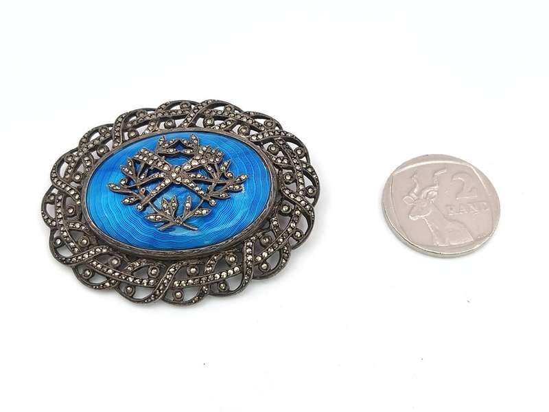 Edwardian French blue enamel & marcasite brooch