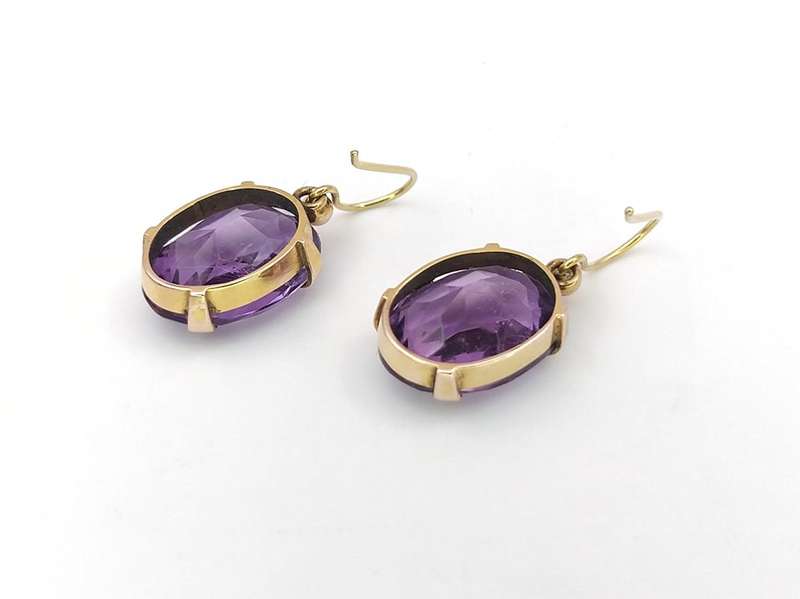 9ct gold and faceted purple amethyst dangly earrings