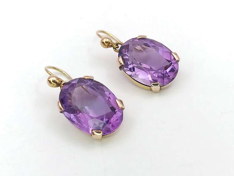 9ct gold and faceted purple amethyst dangly earrings