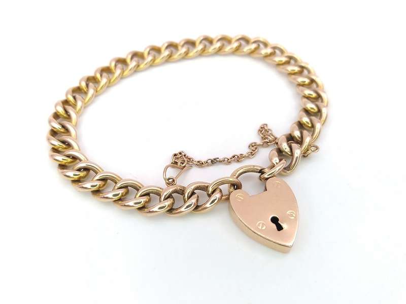 Vintage 9ct gold gate link bracelet with heart shaped clasp