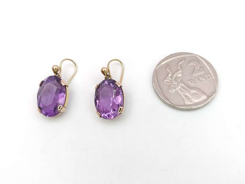9ct gold and faceted purple amethyst dangly earrings