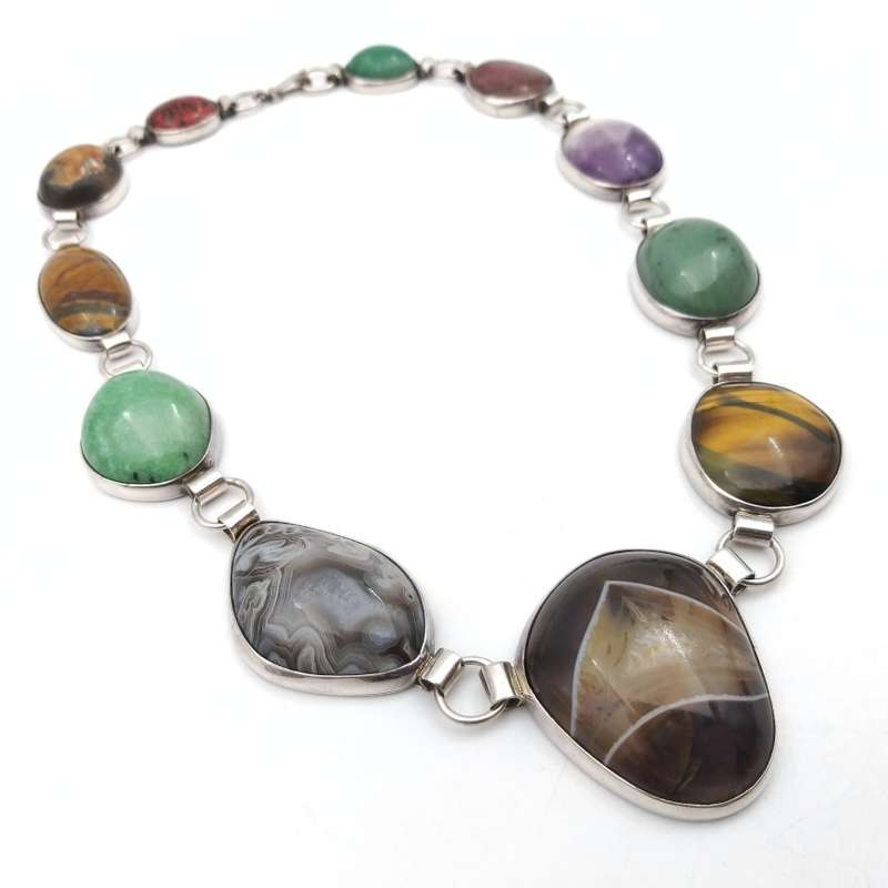 Spectacular semi-precious stone & sterling necklace (Midcentury Modern)