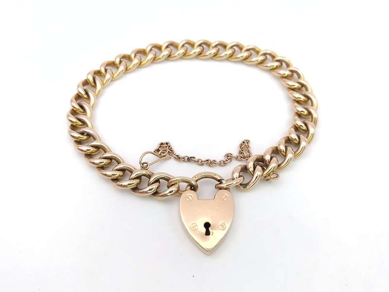 Vintage 9ct gold gate link bracelet with heart shaped clasp