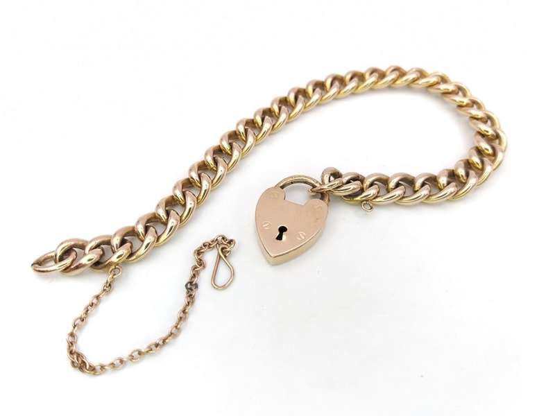 Vintage 9ct gold gate link bracelet with heart shaped clasp