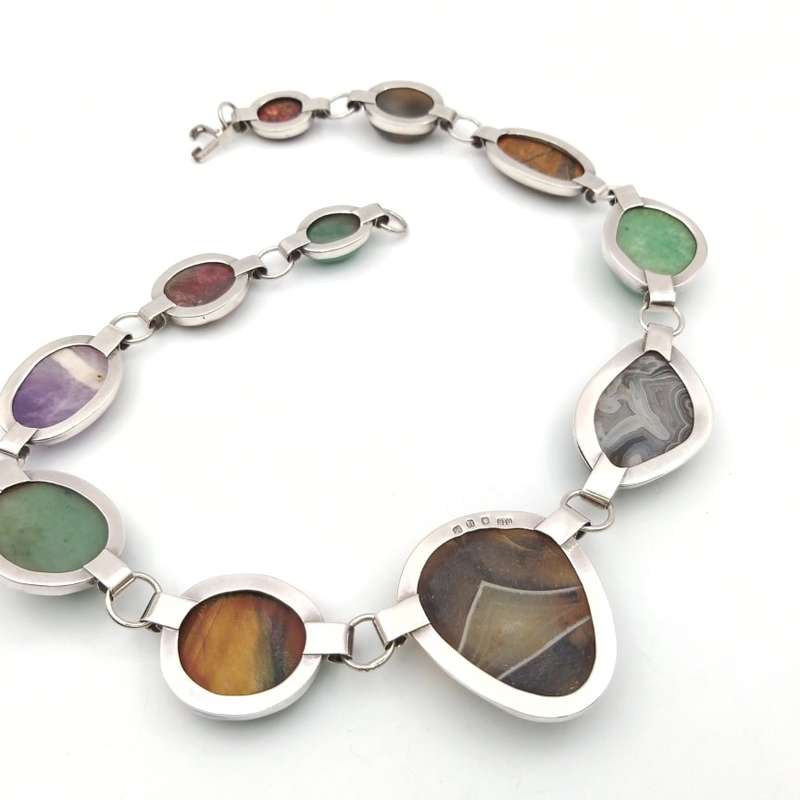 Spectacular semi-precious stone & sterling necklace (Midcentury Modern)