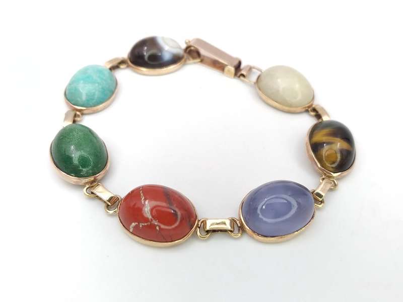 Rainbow semi precious stone bracelet set in 9ct gold