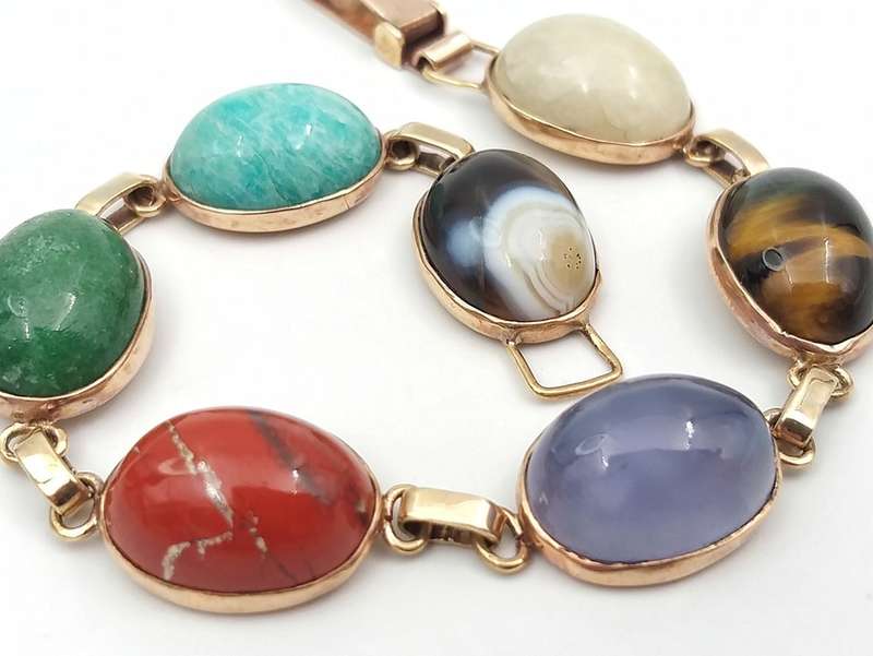 Rainbow semi precious stone bracelet set in 9ct gold