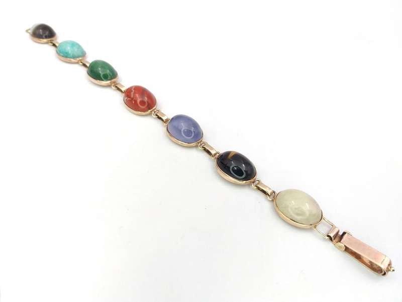 Rainbow semi precious stone bracelet set in 9ct gold