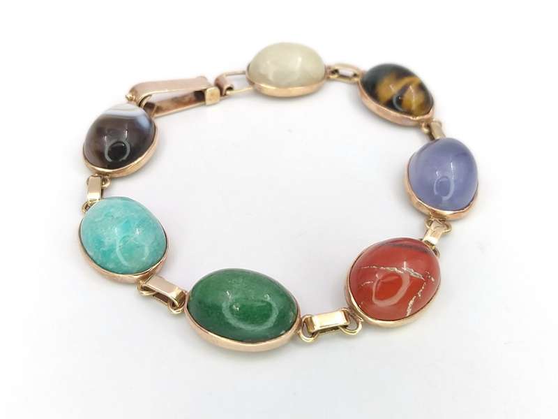 Rainbow semi precious stone bracelet set in 9ct gold
