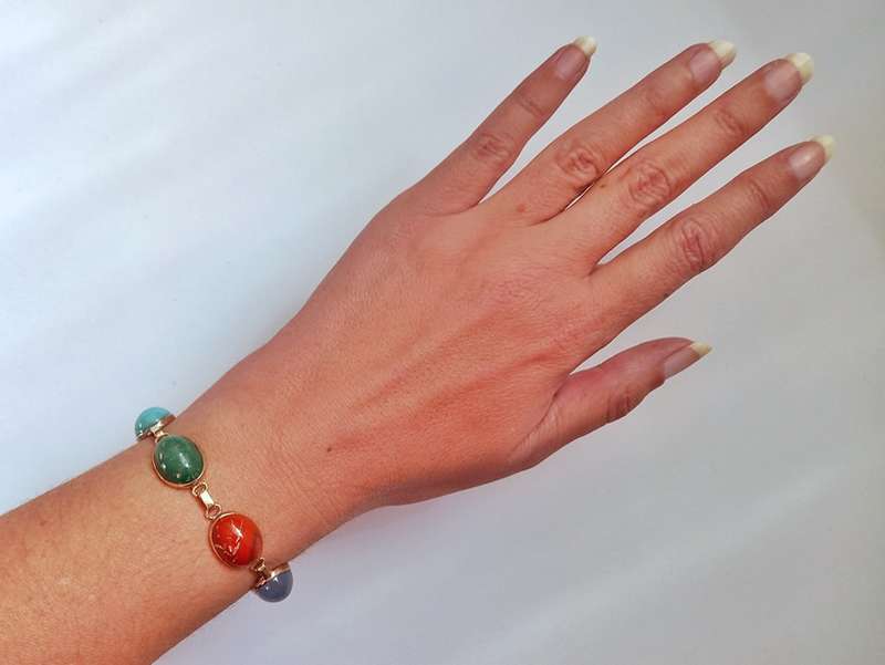 Rainbow semi precious stone bracelet set in 9ct gold