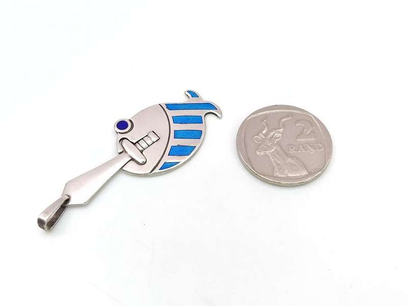 Vintage blue enamel and sterling silver fish pendant (Italy, UnoAErre)