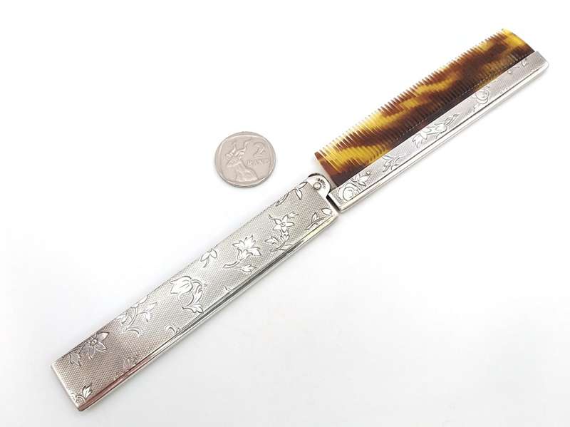 Scandinavian sterling silver & bakelite travelling comb