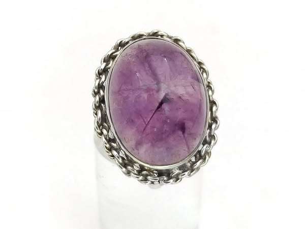 Sterling silver & purple amethyst cabochon ring