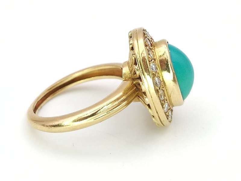Glorious 18ct gold diamond & turquoise ring
