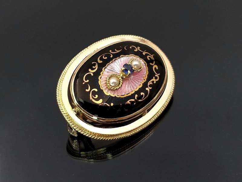 Splendid 14ct gold enamel pearl & sapphire pendant