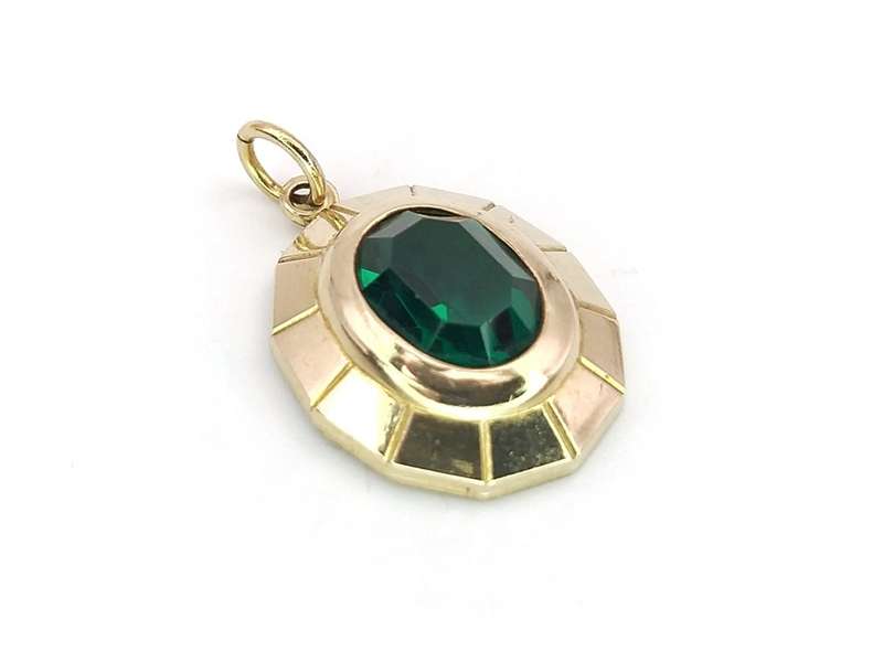 Vintage 9ct gold & green spinel pendant