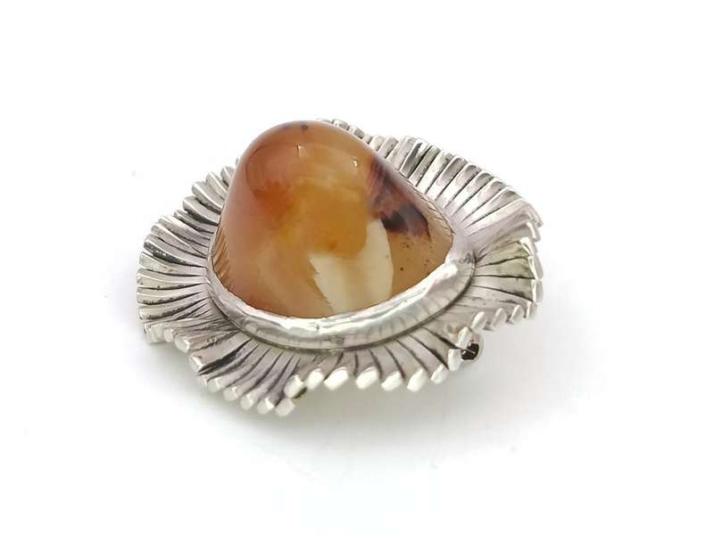 Modernist "WWL" agate and sterling silver brooch