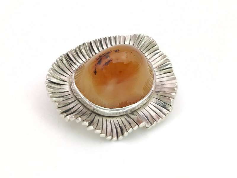 Modernist "WWL" agate and sterling silver brooch