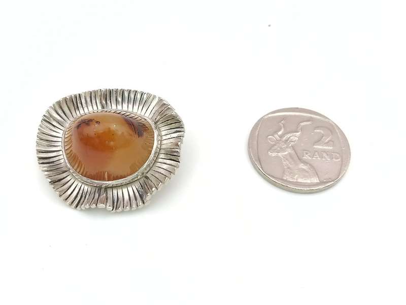 Modernist "WWL" agate and sterling silver brooch