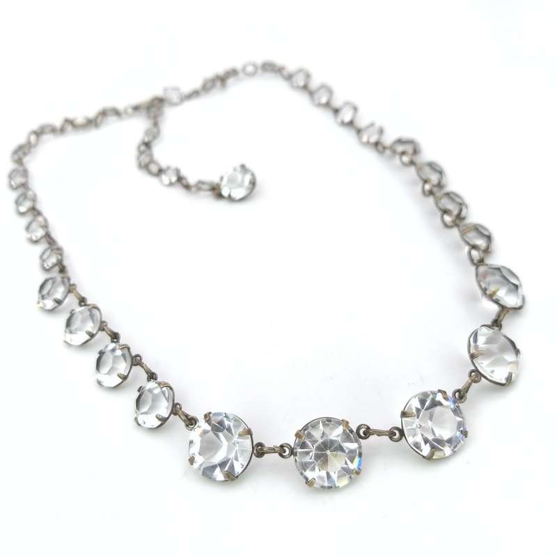Antique silver & crystal rivière necklace