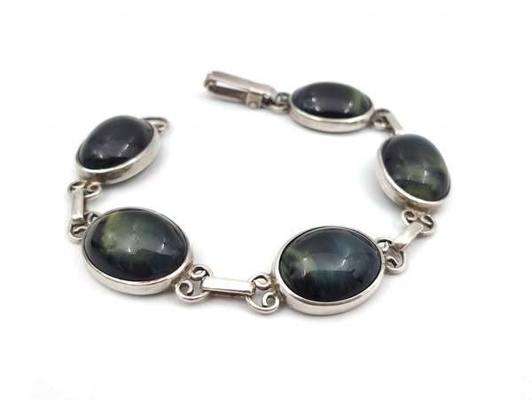 Midcentury-Modern hawk's eye bracelet (sterling silver)