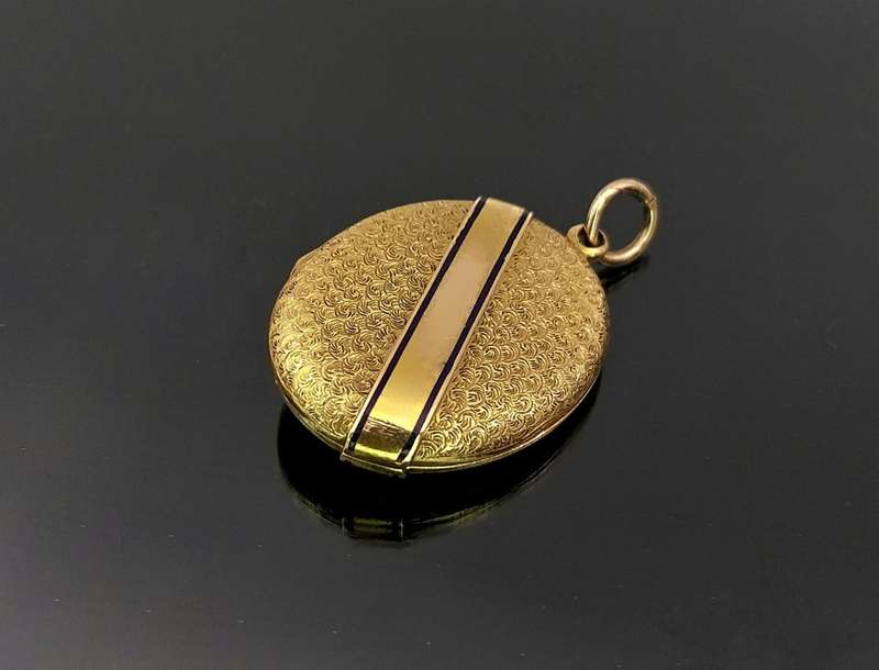 Victorian 14ct gold & midnight blue enamel locket set with seed pearls