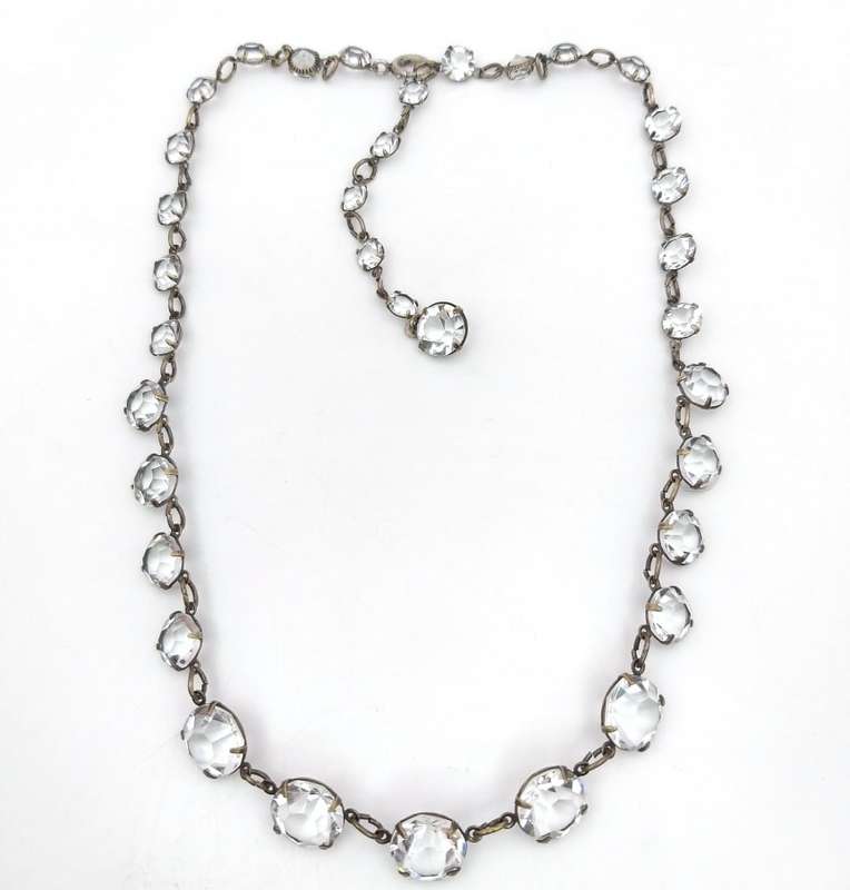 Antique silver & crystal rivière necklace