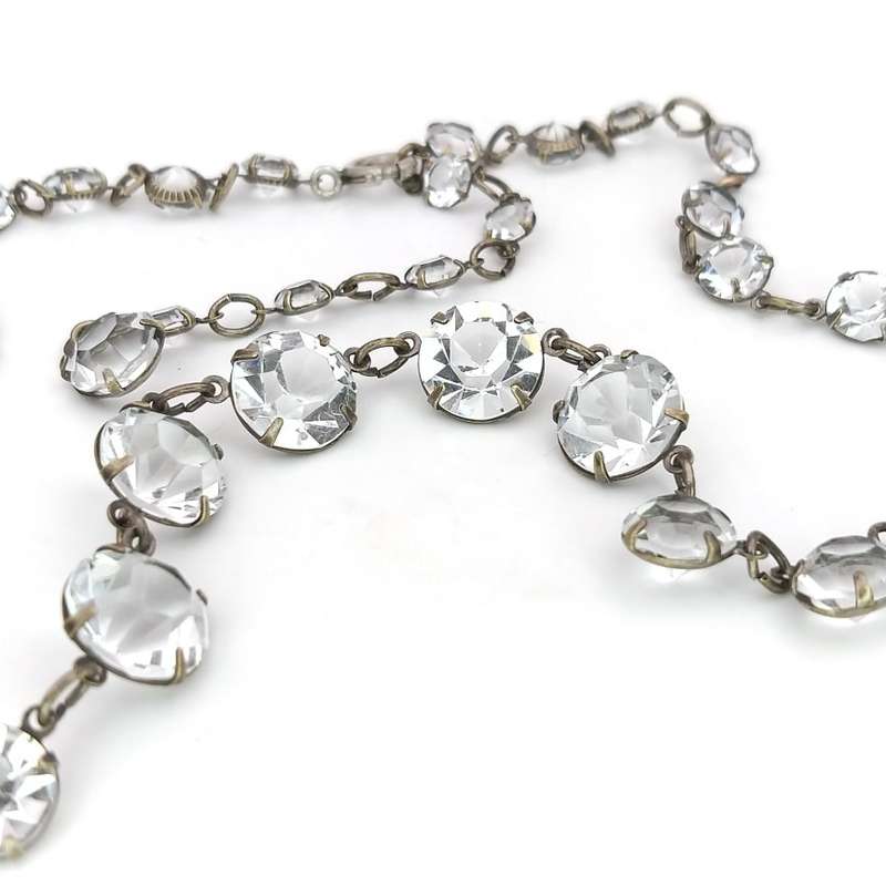 Antique silver & crystal rivière necklace