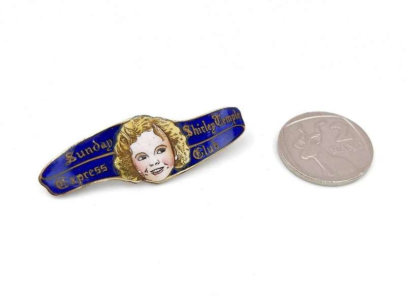 Antique enamel Shirley Temple badge brooch