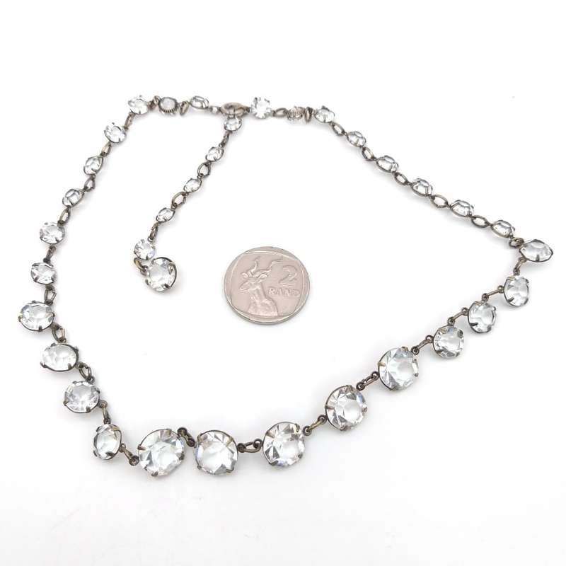 Antique silver & crystal rivière necklace