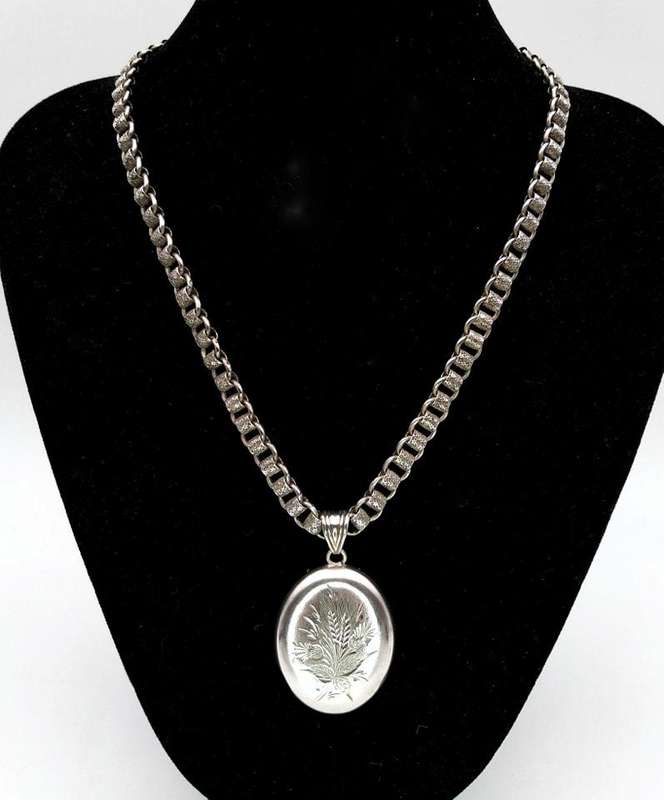 Victorian sterling silver locket and chain necklace