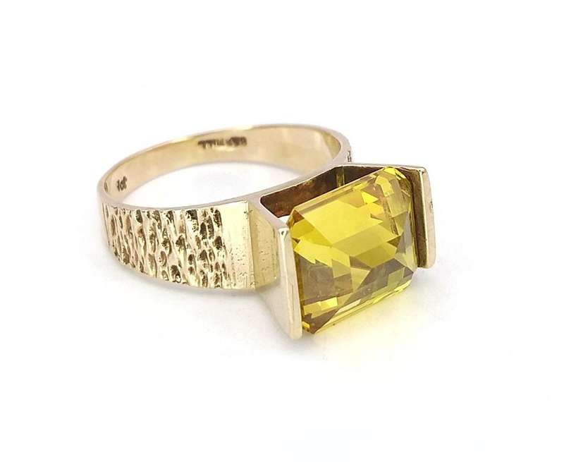 Modernist 9ct gold & citrine ring (unisex)