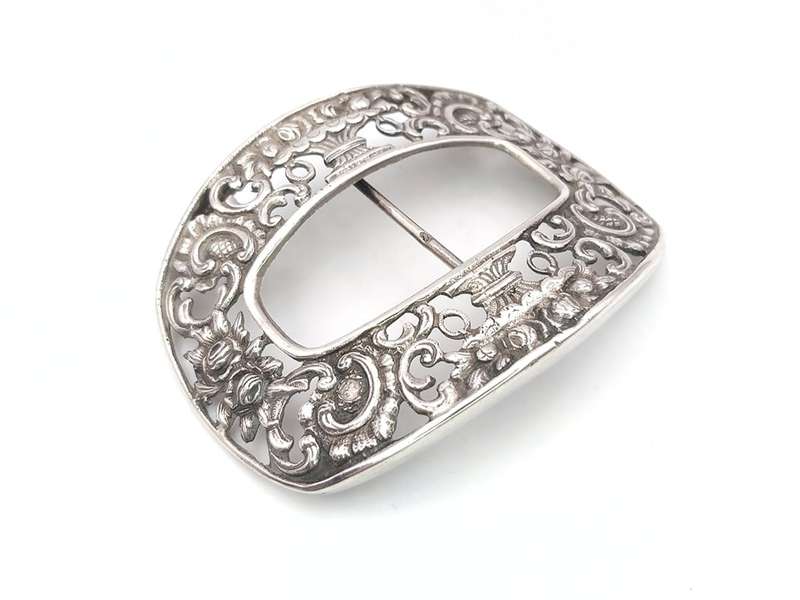 Antique Dutch sterling silver buckle with floral detail