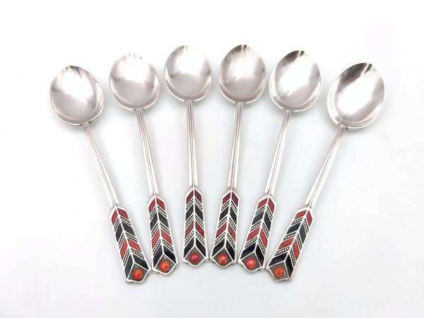 Art Deco sterling silver & enamel demitasse teaspoons
