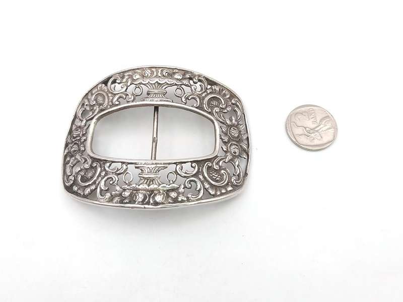 Antique Dutch sterling silver buckle with floral detail