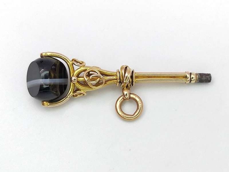 18ct gold banded agate fob key