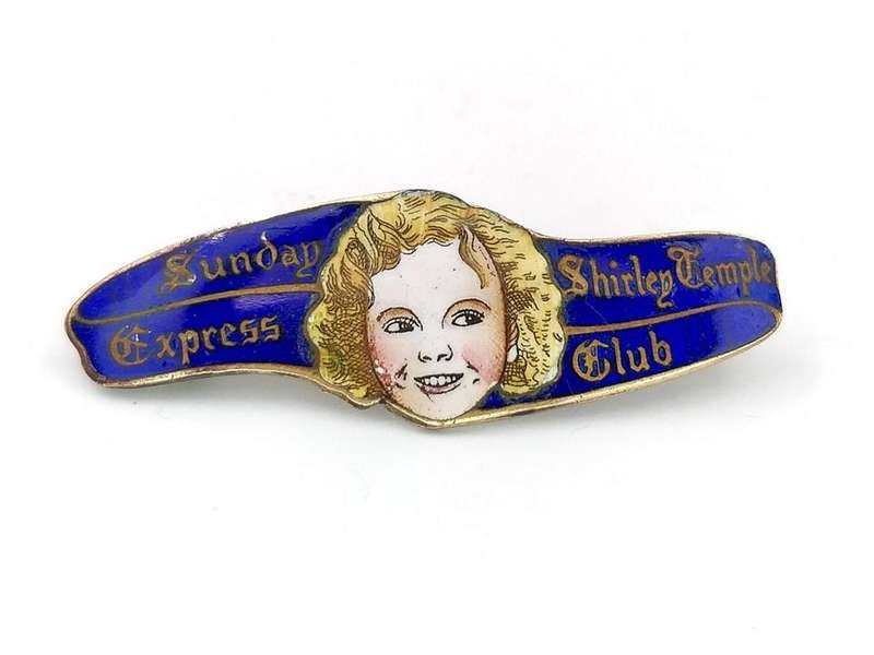 Antique enamel Shirley Temple badge brooch