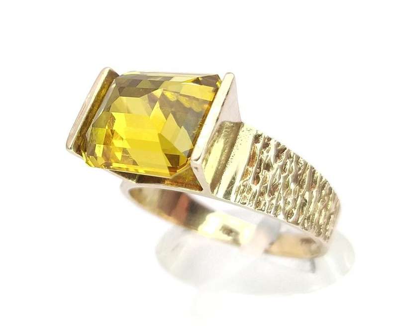 Modernist 9ct gold & citrine ring (unisex)