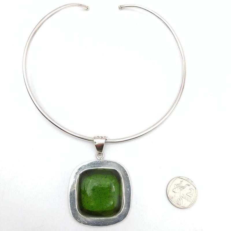 Modernist green stone pendant & choker (Taxco, Mexico)
